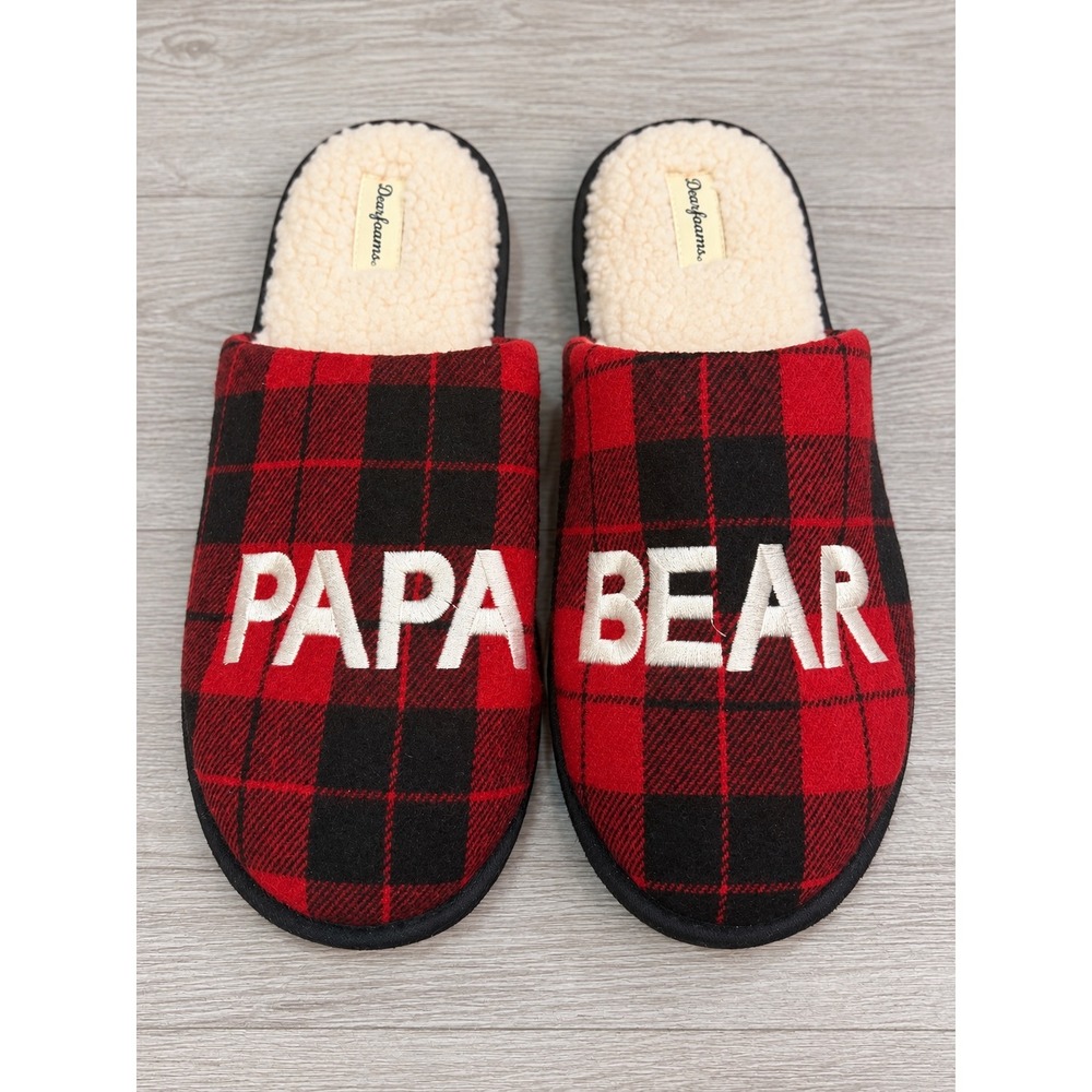 NWOB Dearfoams Red Plaid Papa Bear Slippers size US 11-12
